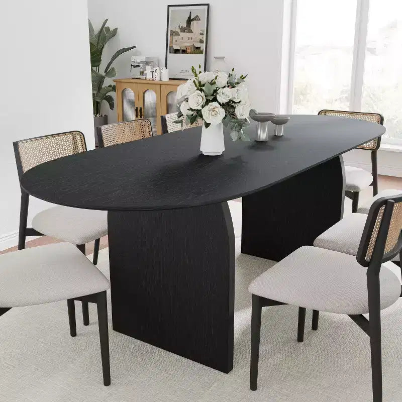 79 Farmhouse Oval Black Dining Table for 6-8 People with Round Arched Table Legs for Dining Room and Living Room