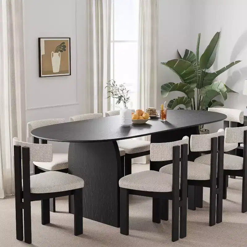 79 Farmhouse Oval Black Dining Table for 6-8 People with Round Arched Table Legs for Dining Room and Living Room