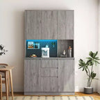 Okak 74 Freestanding Buffet Cabinet with Storage, Sideboard Cabinet Modern Pantry Cabinet with Microwave Stand & Charging Station