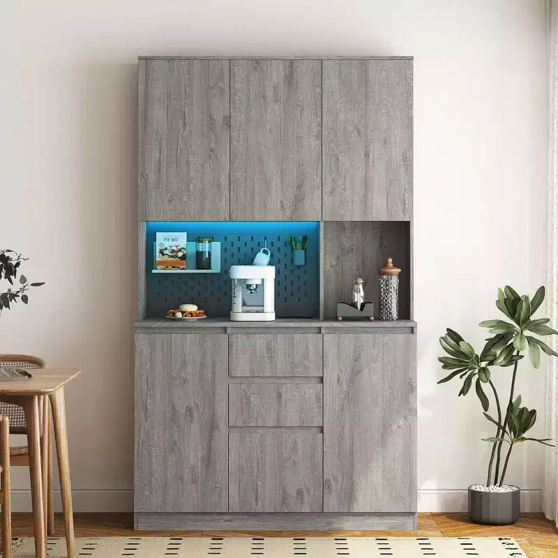 Okak 74 Freestanding Buffet Cabinet with Storage, Sideboard Cabinet Modern Pantry Cabinet with Microwave Stand & Charging Station