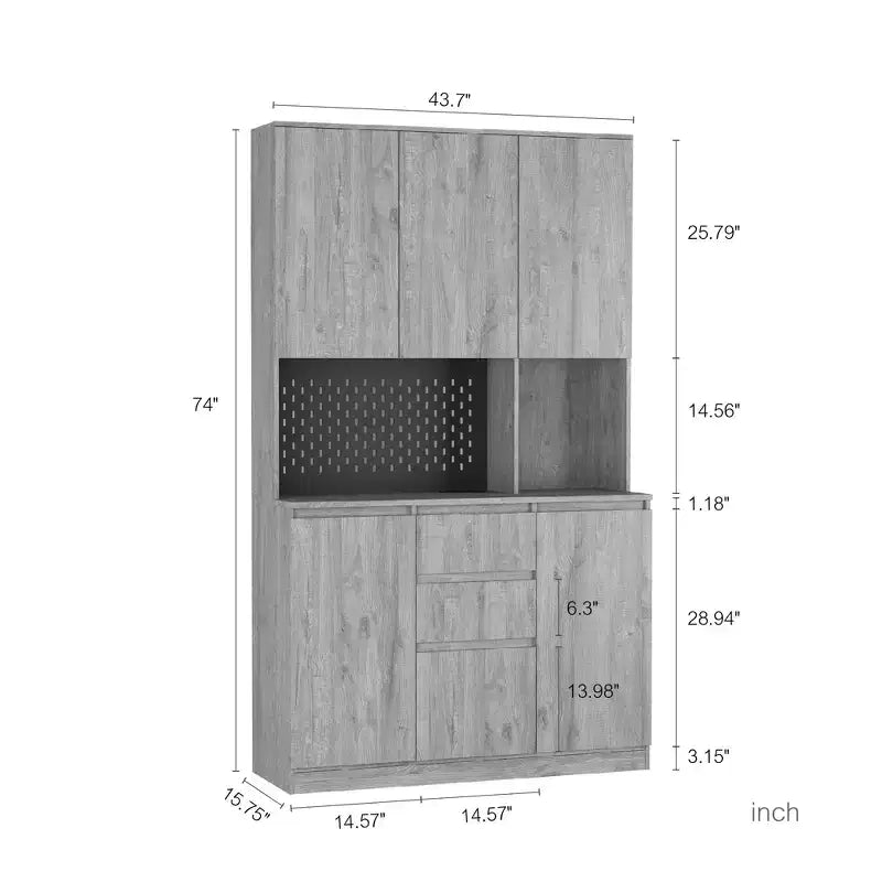 Okak 74 Freestanding Buffet Cabinet with Storage, Sideboard Cabinet Modern Pantry Cabinet with Microwave Stand & Charging Station