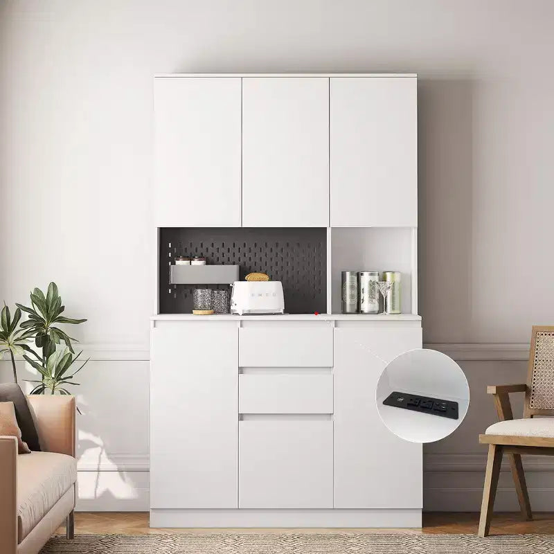 Okak 74 Freestanding Buffet Cabinet with Storage, Sideboard Cabinet Modern Pantry Cabinet with Microwave Stand & Charging Station