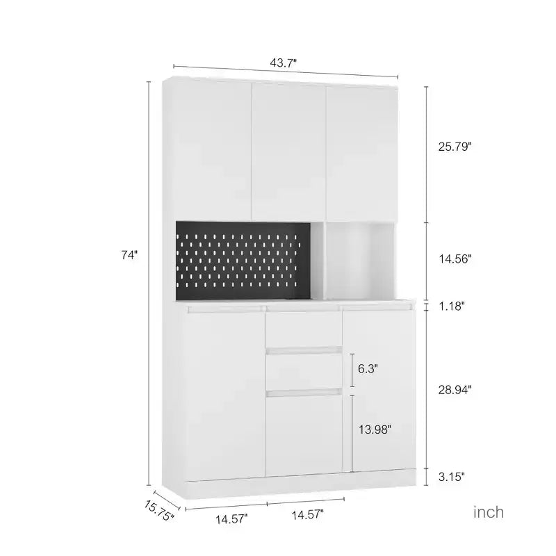 Okak 74 Freestanding Buffet Cabinet with Storage, Sideboard Cabinet Modern Pantry Cabinet with Microwave Stand & Charging Station