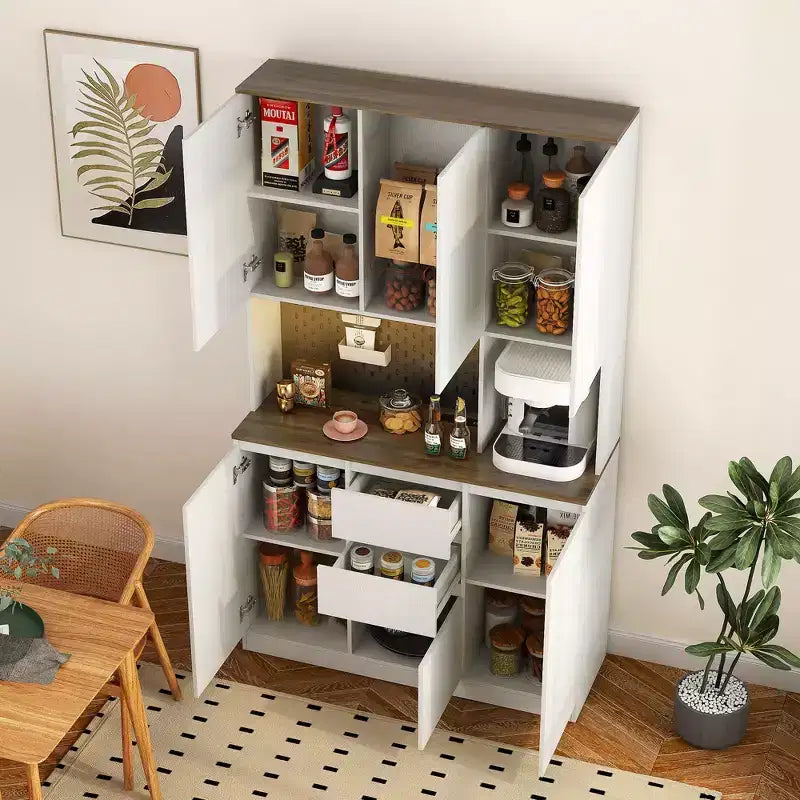 Okak 74 Freestanding Buffet Cabinet with Storage, Sideboard Cabinet Modern Pantry Cabinet with Microwave Stand & Charging Station