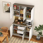 Okak 74 Freestanding Buffet Cabinet with Storage, Sideboard Cabinet Modern Pantry Cabinet with Microwave Stand & Charging Station