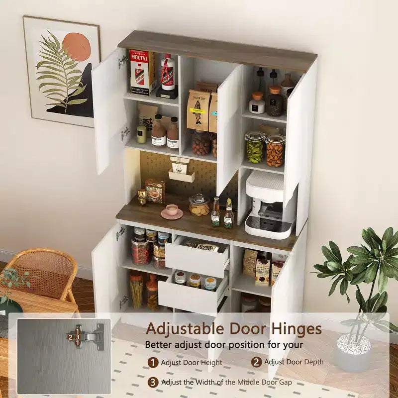 Okak 74 Freestanding Buffet Cabinet with Storage, Sideboard Cabinet Modern Pantry Cabinet with Microwave Stand & Charging Station