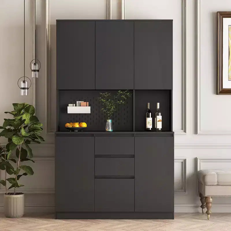 Okak 74 Freestanding Buffet Cabinet with Storage, Sideboard Cabinet Modern Pantry Cabinet with Microwave Stand & Charging Station