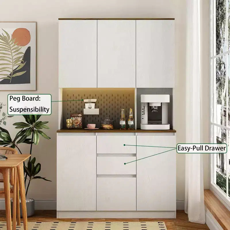 Okak 74 Freestanding Buffet Cabinet with Storage, Sideboard Cabinet Modern Pantry Cabinet with Microwave Stand & Charging Station