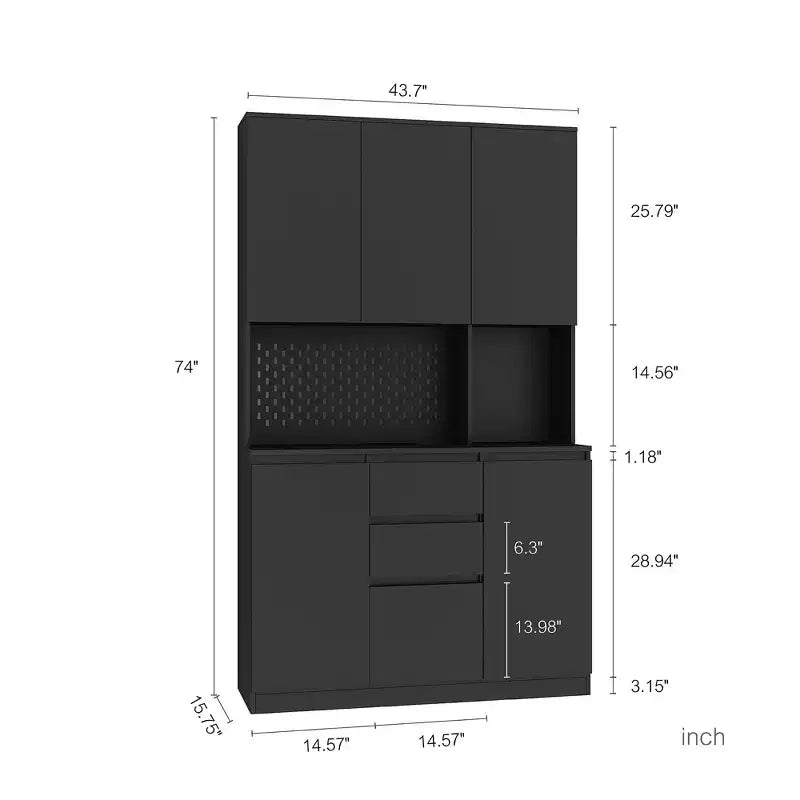 Okak 74 Freestanding Buffet Cabinet with Storage, Sideboard Cabinet Modern Pantry Cabinet with Microwave Stand & Charging Station