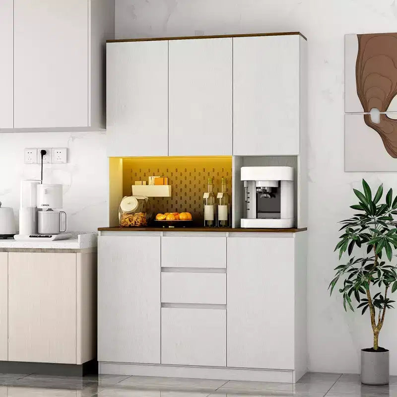 Okak 74 Mobile Buffet Autoportante con Contenitore, Credenza, Mobile Dispensa Moderno con Supporto per Microonde e Stazione di Ricarica