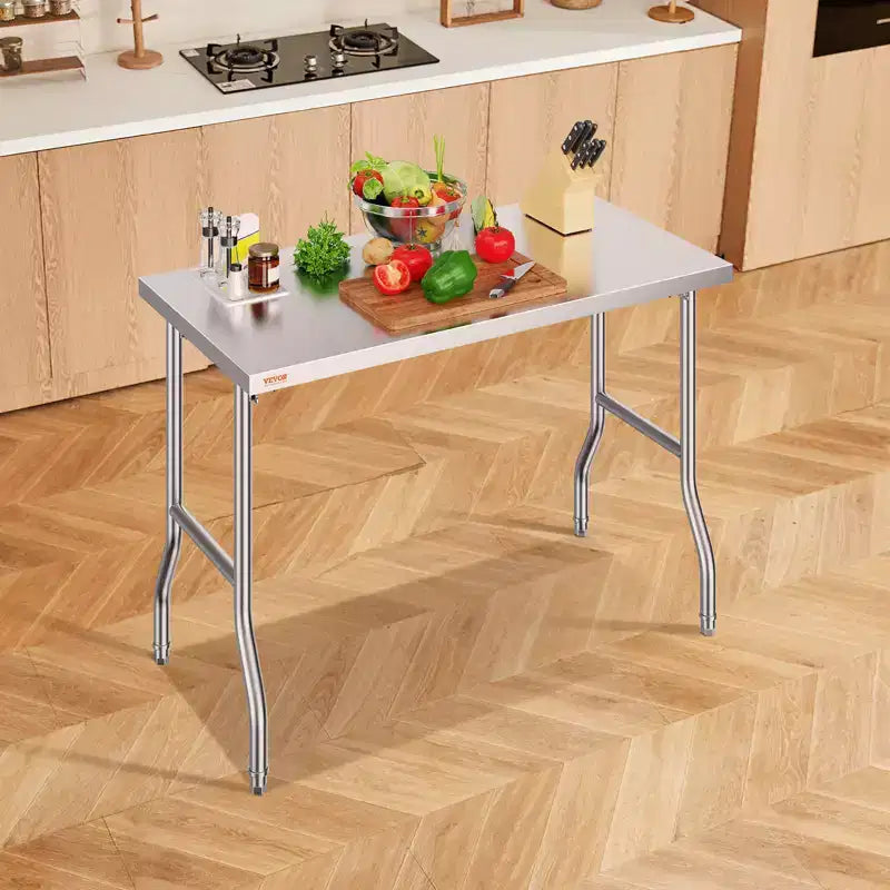 VEVOR Folding Commercial Prep Table, 48 x 24 Inch Commercial Worktable Workstation,Heavy-duty Stainless Steel Folding Table with 300 lbs Load,Silver