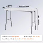 VEVOR Folding Commercial Prep Table, 48 x 24 Inch Commercial Worktable Workstation,Heavy-duty Stainless Steel Folding Table with 300 lbs Load,Silver