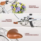 hykolity 26 Commuter Bike Beach Cruiser Bicycle City Bike Cycling 7 Speed for Adult Front Basket Rear Rack Multi Color