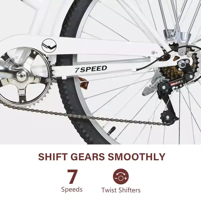 hykolity 26 Commuter Bike Beach Cruiser Bicycle City Bike Cycling 7 Speed for Adult Front Basket Rear Rack Multi Color