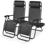 Summit Adventure Set of 2 Zero Gravity Lounge Chairs - 25 Wide Recliners with Cup Holders for Pool/Patio (Black)