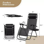 Set di 2 sedie a sdraio a gravità zero Summit Adventure - Recliner da 25" di larghezza con portabicchieri per piscina/patio (nero)