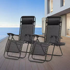 Set di 2 sedie a sdraio a gravità zero Summit Adventure - Recliner da 25" di larghezza con portabicchieri per piscina/patio (nero)