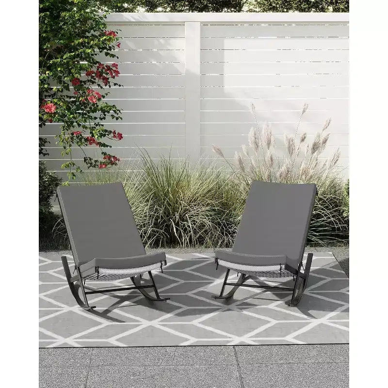 Summit Adventure Outdoor Rocking Papasan Chair  Patio & Indoor Recliner with CushionGrey