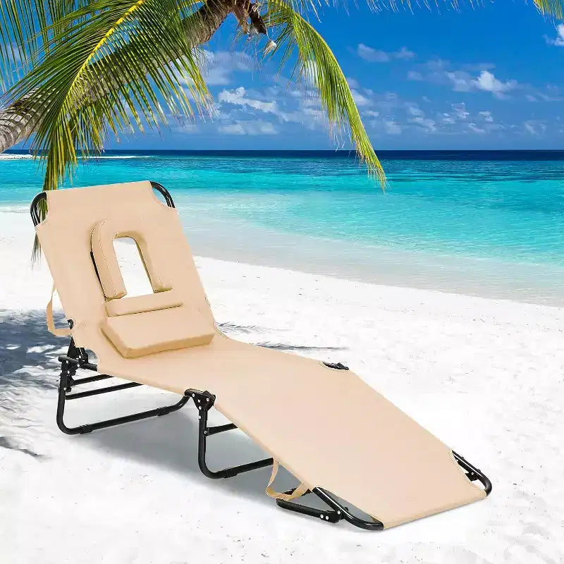 Sedia da Spiaggia Pieghevole a 5 Posizioni Summit Adventure - Cuscino Imbottito e Capacità di 150 kg, Nessun Montaggio Richiesto (Beige)