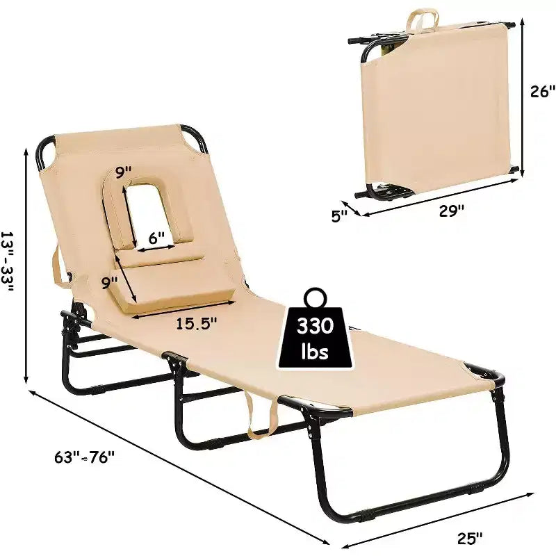 Sedia da Spiaggia Pieghevole a 5 Posizioni Summit Adventure - Cuscino Imbottito e Capacità di 150 kg, Nessun Montaggio Richiesto (Beige)