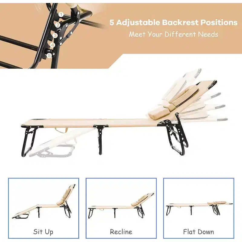 Sedia da Spiaggia Pieghevole a 5 Posizioni Summit Adventure - Cuscino Imbottito e Capacità di 150 kg, Nessun Montaggio Richiesto (Beige)