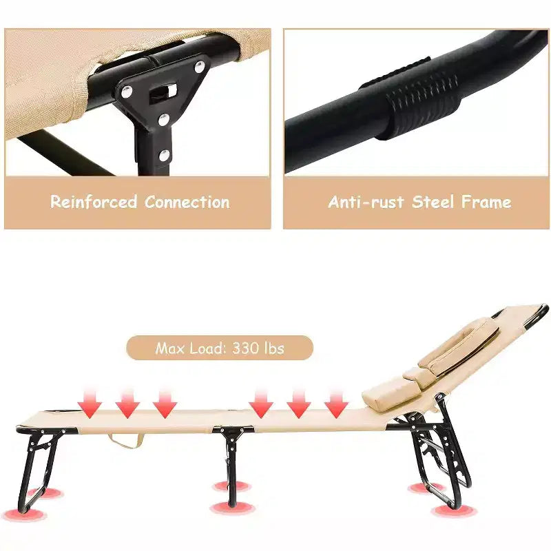 Sedia da Spiaggia Pieghevole a 5 Posizioni Summit Adventure - Cuscino Imbottito e Capacità di 150 kg, Nessun Montaggio Richiesto (Beige)