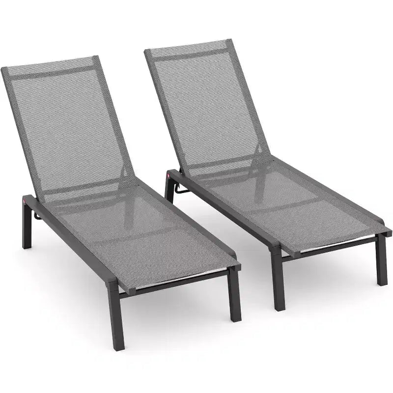 Summit Adventure Set of 2 Foldable Aluminum Chaise Lounges - 4-Position Adjustable Recliners for Pool & Patio (Grey)