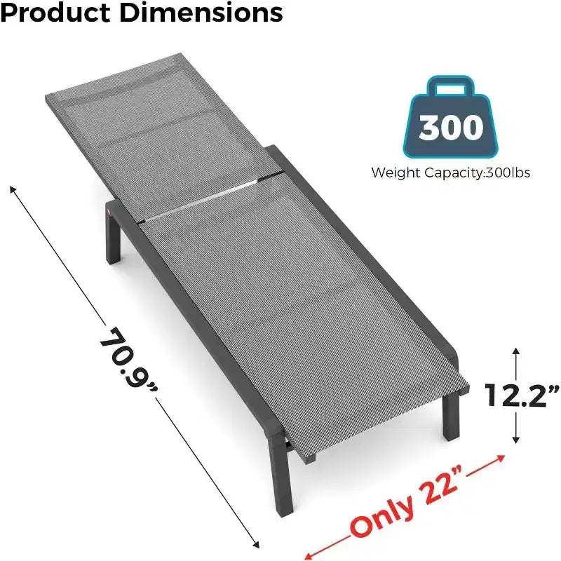 Summit Adventure Set of 2 Foldable Aluminum Chaise Lounges - 4-Position Adjustable Recliners for Pool & Patio (Grey)