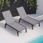 Summit Adventure Set of 2 Foldable Aluminum Chaise Lounges - 4-Position Adjustable Recliners for Pool & Patio (Grey)