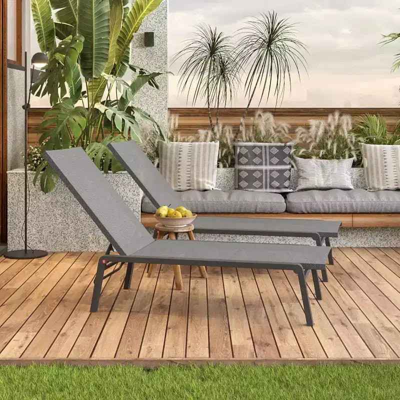 Summit Adventure Set of 2 Foldable Aluminum Chaise Lounges - 4-Position Adjustable Recliners for Pool & Patio (Grey)