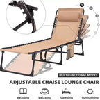 Summit Adventure Lettino Pieghevole per Carichi Pesanti 400 libbre - Reclinabile Regolabile con Cuscino per Patio, Piscina e Campeggio (Beige)