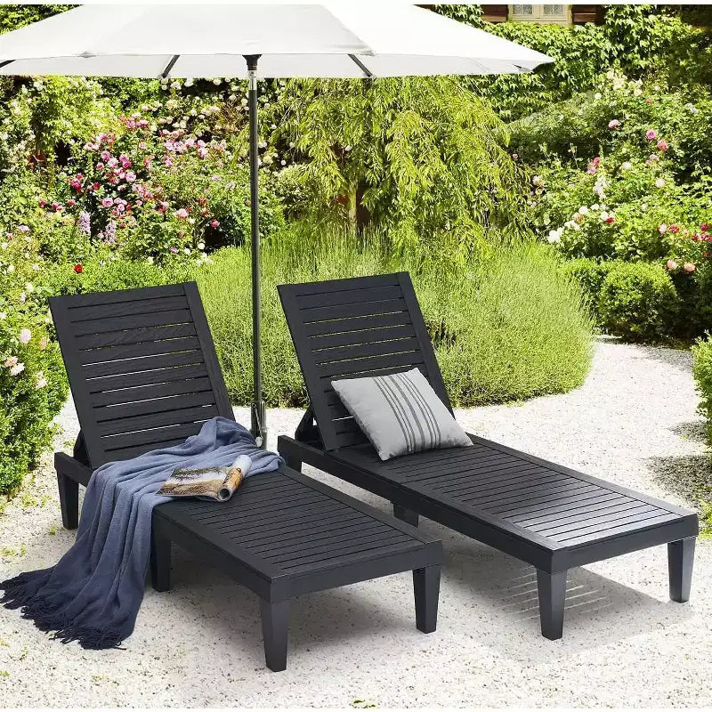 Summit Adventure Set of 2 Black Patio Lounge Chairs - 5-Position Adjustable, Waterproof & Lightweight for Pool/Lawn