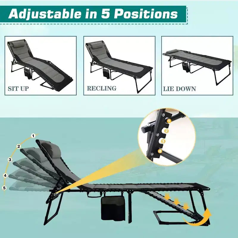 Sedia a Sdraio Pieghevole a 5 Posizioni Regolabili Summit Adventure con Cuscino, Supporta 120 kg, per Esterni/Patio/Spiaggia