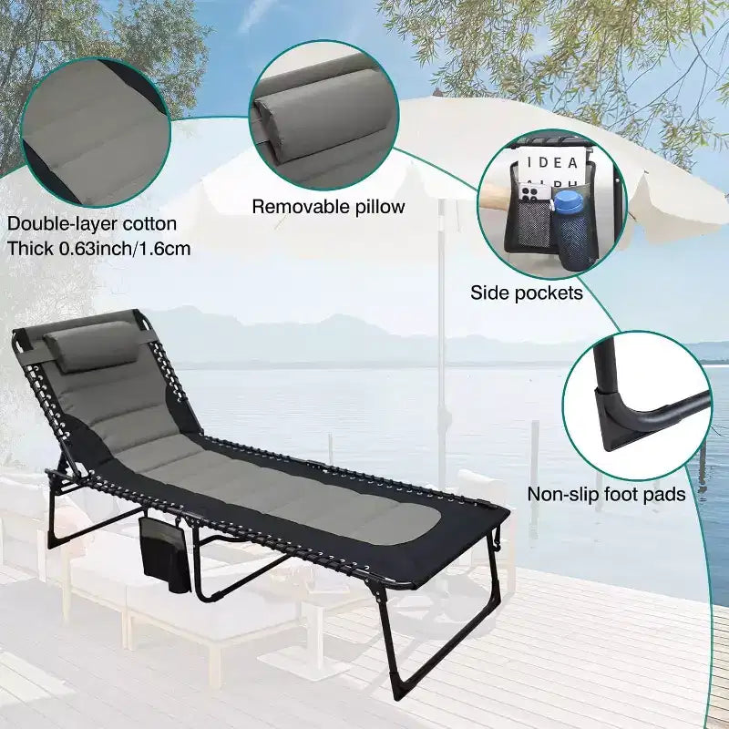 Sedia a Sdraio Pieghevole a 5 Posizioni Regolabili Summit Adventure con Cuscino, Supporta 120 kg, per Esterni/Patio/Spiaggia