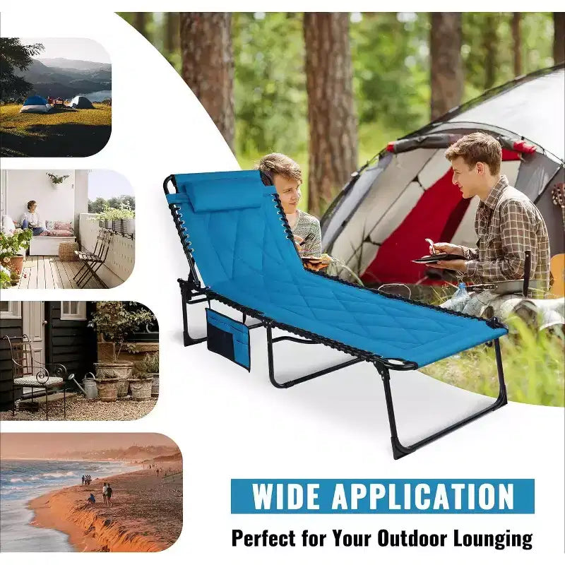 Summit Adventure Oversized Foldable Chaise Lounge with Cushion  Reclining Camping Cot for Indoor & Outdoor Use  Patio, Backyard, Beach