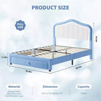 Telaio letto a piattaforma Twin XL imbottito con luci LED e cassetto contenitore - Testiera in velluto, supporto a doghe in legno, nessun box spring necessario, blu