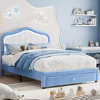 Telaio letto a piattaforma Twin XL imbottito con luci LED e cassetto contenitore - Testiera in velluto, supporto a doghe in legno, nessun box spring necessario, blu