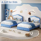 Telaio letto a piattaforma Twin XL imbottito con luci LED e cassetto contenitore - Testiera in velluto, supporto a doghe in legno, nessun box spring necessario, blu