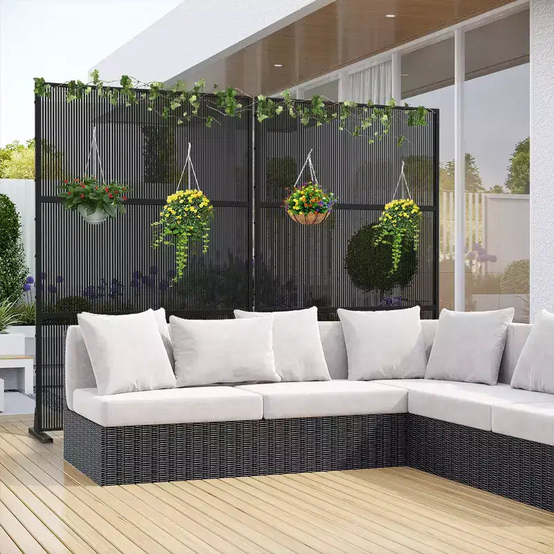 72 H47W Dovelina Black Outdoor Rattan Privacy Screen Decorative Garden Fence