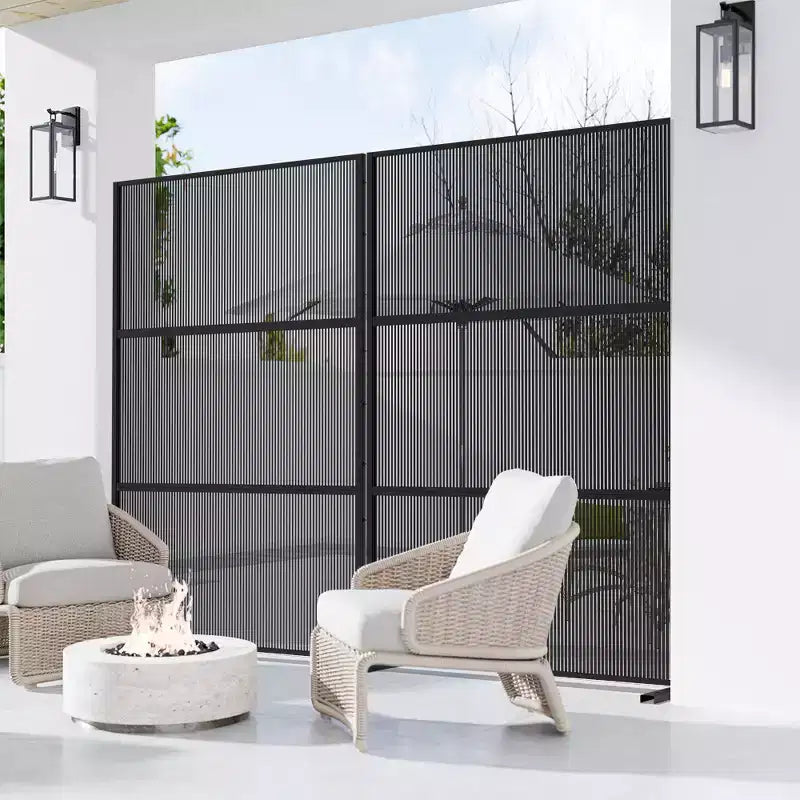 72 H47W Dovelina Black Outdoor Rattan Privacy Screen Decorative Garden Fence