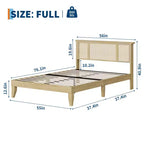 Struttura Letto con Testiera in Rattan Naturale, Robuste Doghe in Legno, Base in Metallo, Supporto Materasso in Rattan Bohemien, Nessuna Rete a Molle Necessaria, Elegante
