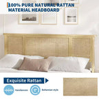 Struttura Letto con Testiera in Rattan Naturale, Robuste Doghe in Legno, Base in Metallo, Supporto Materasso in Rattan Bohemien, Nessuna Rete a Molle Necessaria, Elegante