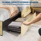 Struttura Letto con Testiera in Rattan Naturale, Robuste Doghe in Legno, Base in Metallo, Supporto Materasso in Rattan Bohemien, Nessuna Rete a Molle Necessaria, Elegante