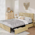 Bed Frame with Natural Rattan Headboard, Sturdy Wooden Slats, Metal Platform, Boho Cane Mattress Support, No Box Spring Needed, Stylish