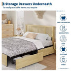 Struttura Letto con Testiera in Rattan Naturale, Robuste Doghe in Legno, Base in Metallo, Supporto Materasso in Rattan Bohemien, Nessuna Rete a Molle Necessaria, Elegante