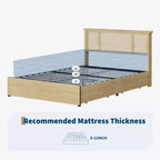 Struttura Letto con Testiera in Rattan Naturale, Robuste Doghe in Legno, Base in Metallo, Supporto Materasso in Rattan Bohemien, Nessuna Rete a Molle Necessaria, Elegante