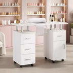 Nail Table Manicure Desk - Tech Station with Electric Dust Collector, Lockable Wheels, 4 Drawers & Cabinet for Beauty Salon