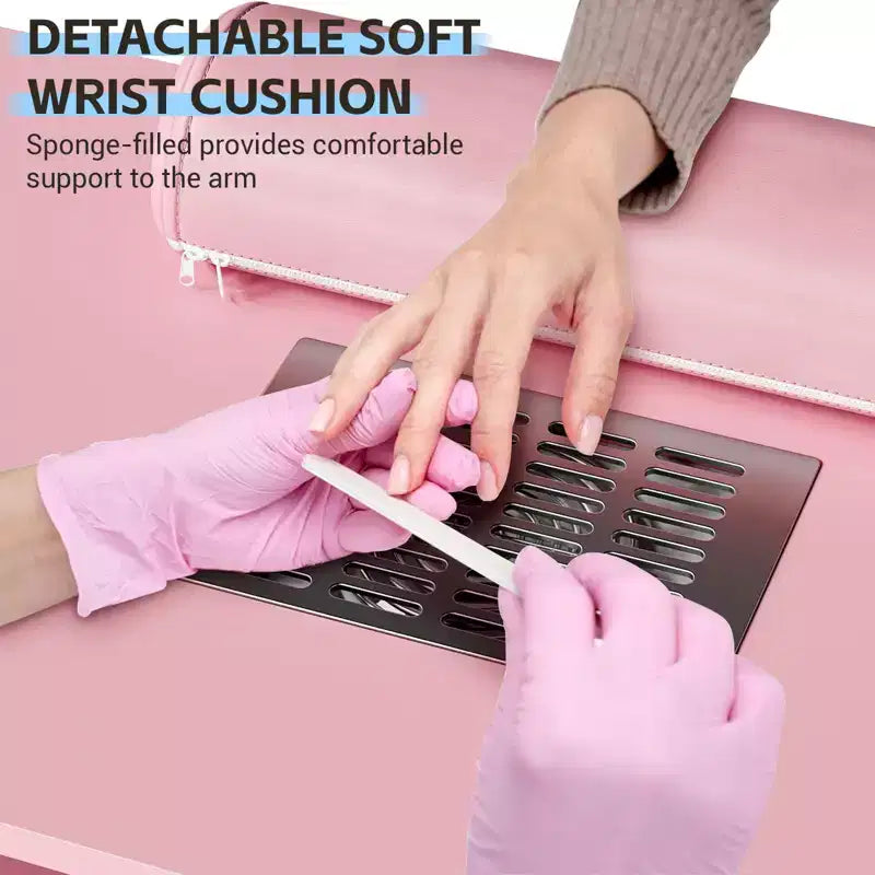 Nail Table Manicure Desk - Tech Station with Electric Dust Collector, Lockable Wheels, 4 Drawers & Cabinet for Beauty Salon