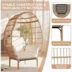GustoWave Wicker Egg Chair,Oversized Indoor Outdoor Lounger for Patio for Backyard, Living Room, w/5 Cushions, Steel Frame