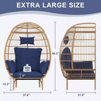 GustoWave Wicker Egg Chair,Oversized Indoor Outdoor Lounger for Patio for Backyard, Living Room, w/5 Cushions, Steel Frame